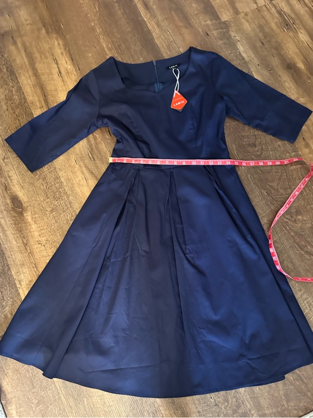 Navy Fit-and-Flare Dress size M  -timeless retro-chic elegant modest tea length